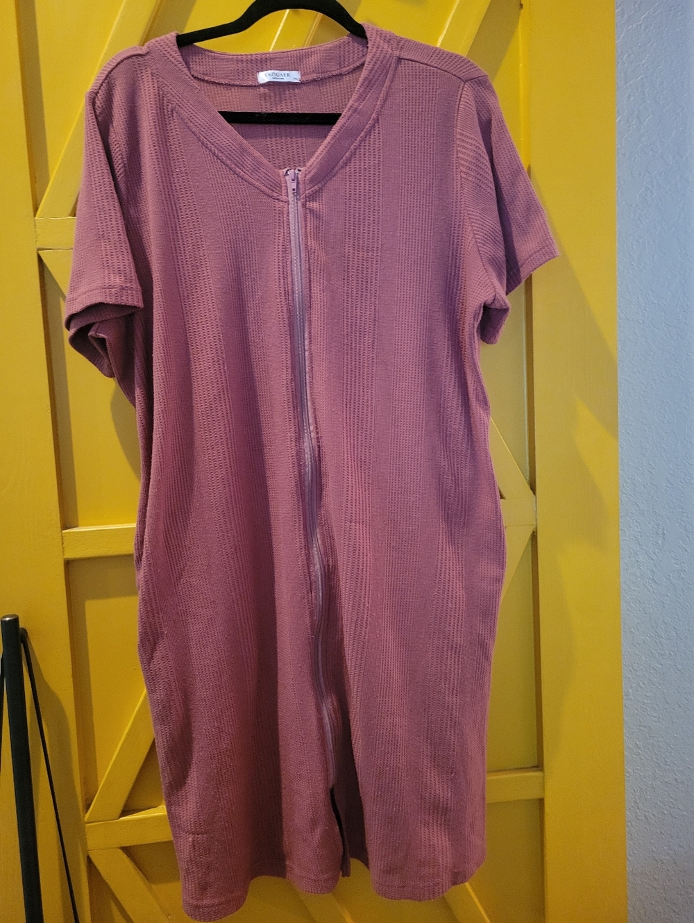 Mauve Pink Waffle-Knit Zip Front Romper